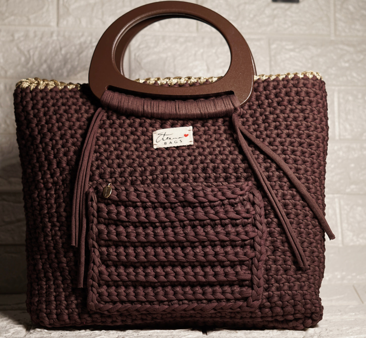 ETERNA BROWN & BORGUNDY- Shopping Bag handmade