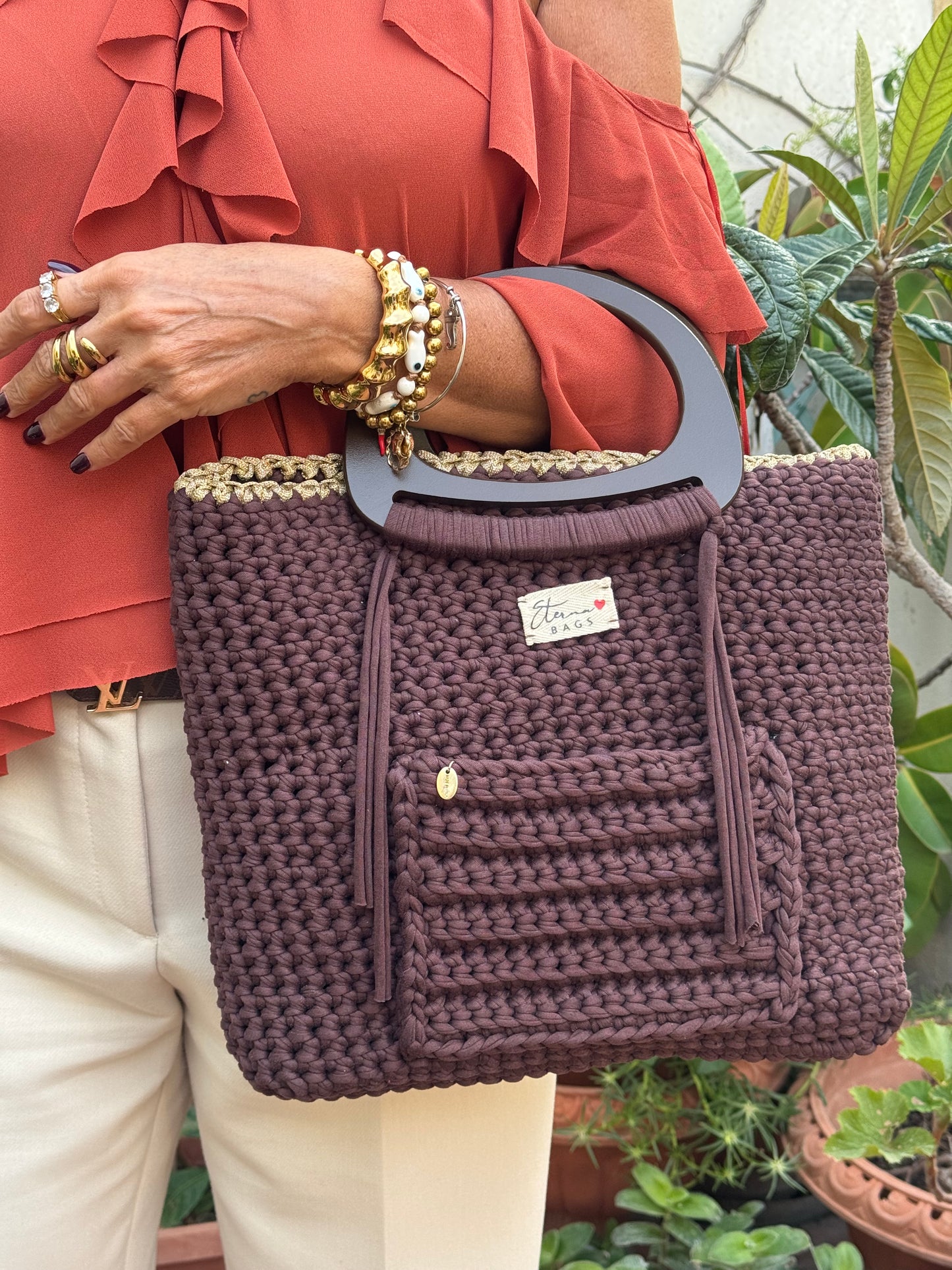 ETERNA BROWN & BORGUNDY- Shopping Bag handmade