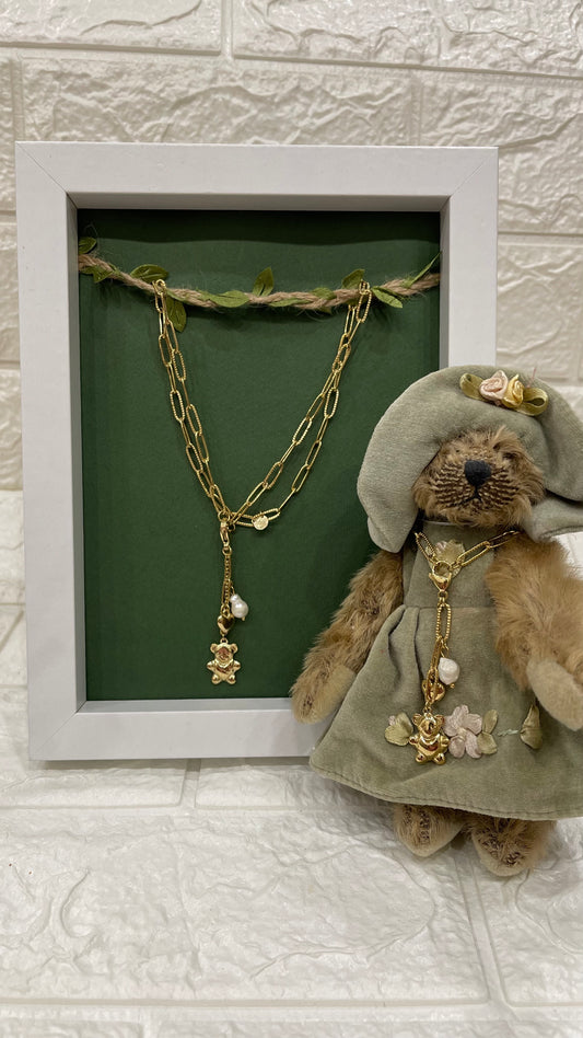 collana charm teddy ,perle e cuore