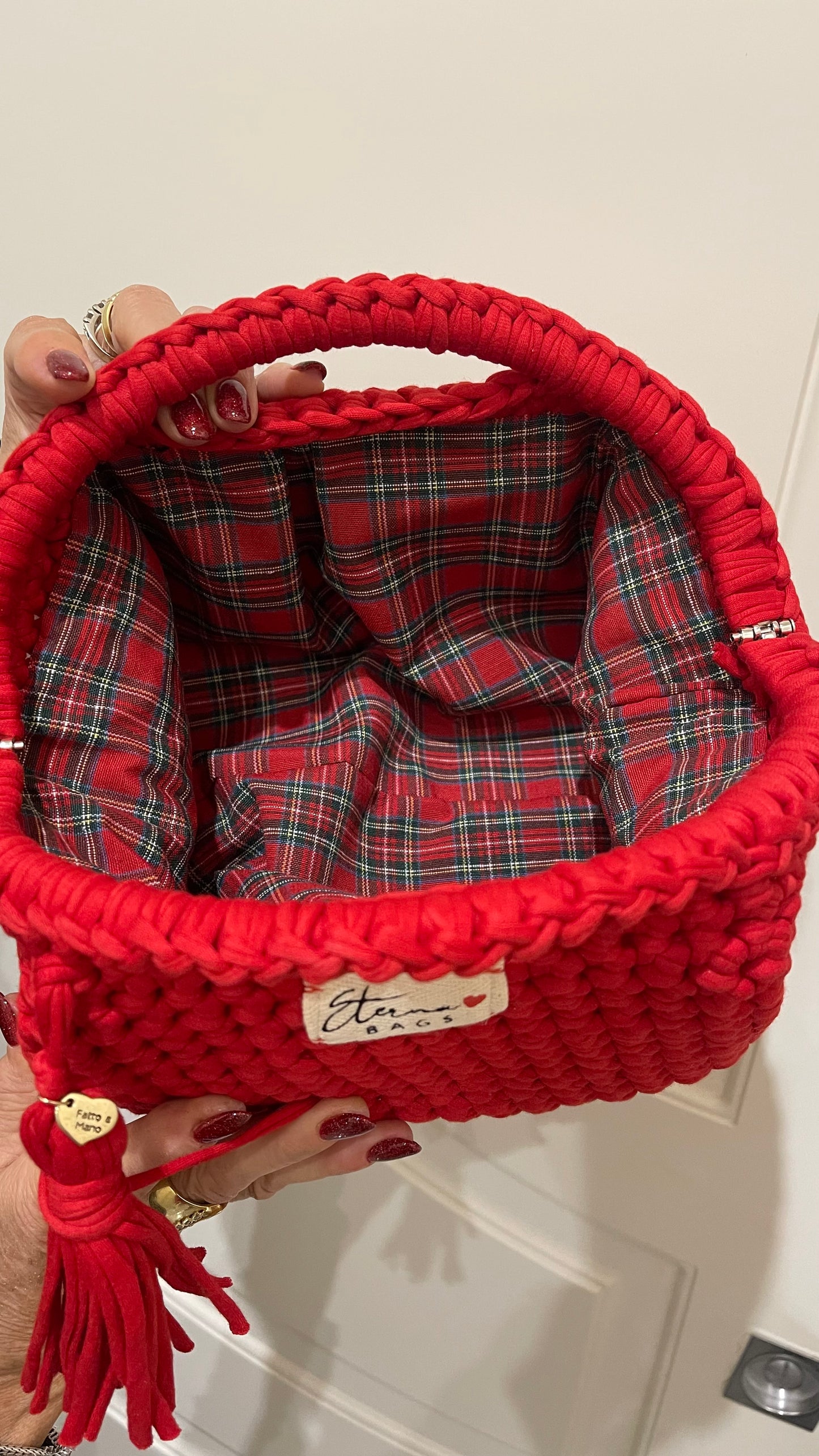 clutc bags handmade "Red" cm 24 completa di fodera in cotone tartan