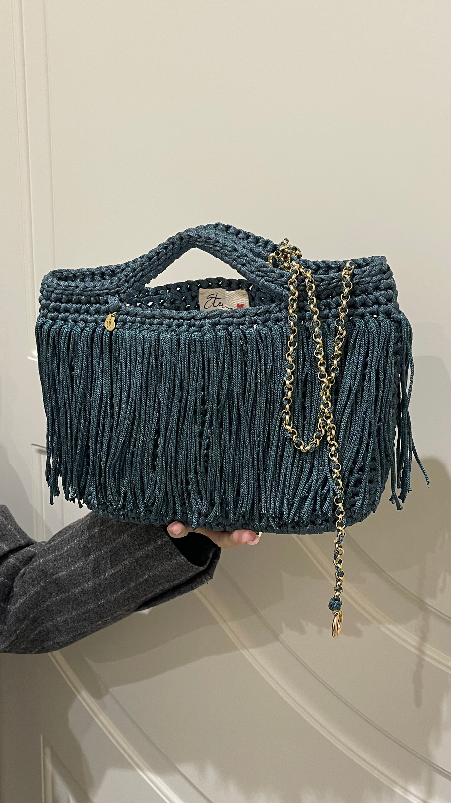 BAGS CON FRANGE HANDMADE "OTTANIA" CON TRACOLLA GOLD