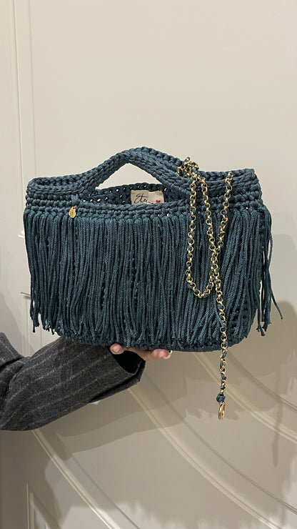 BAGS CON FRANGE HANDMADE "OTTANIA" CON TRACOLLA GOLD